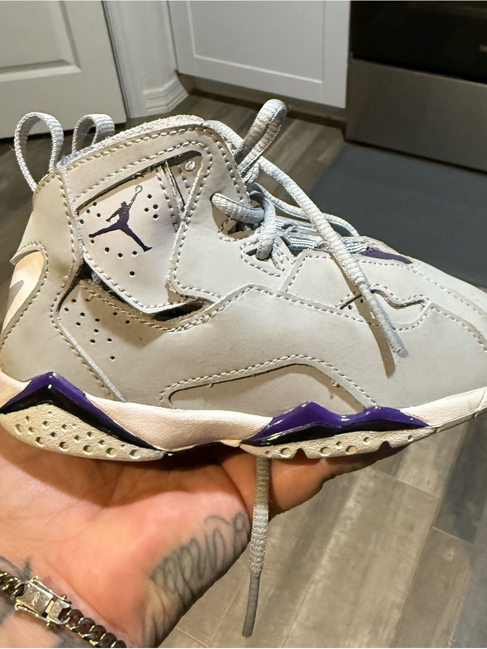 Jordan Kids Light Gray and Purple High-Top Sneakers